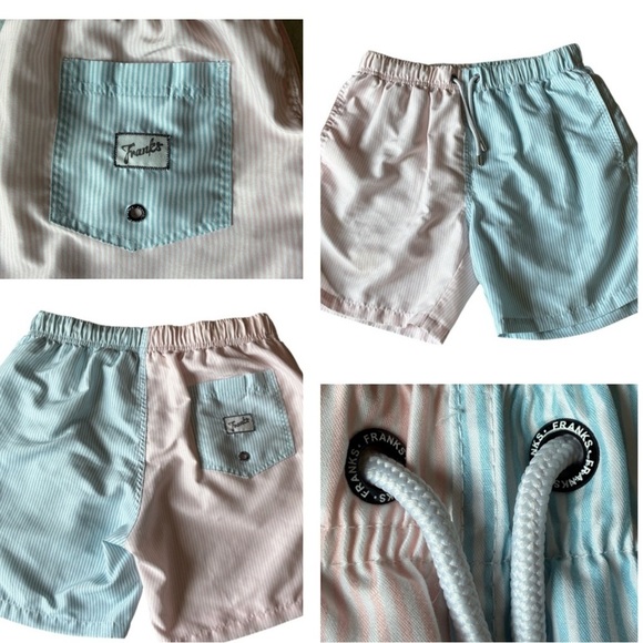 Franks Seersucker Swim Trunks Blue Pink Striped Size Medium - Picture 1 of 11